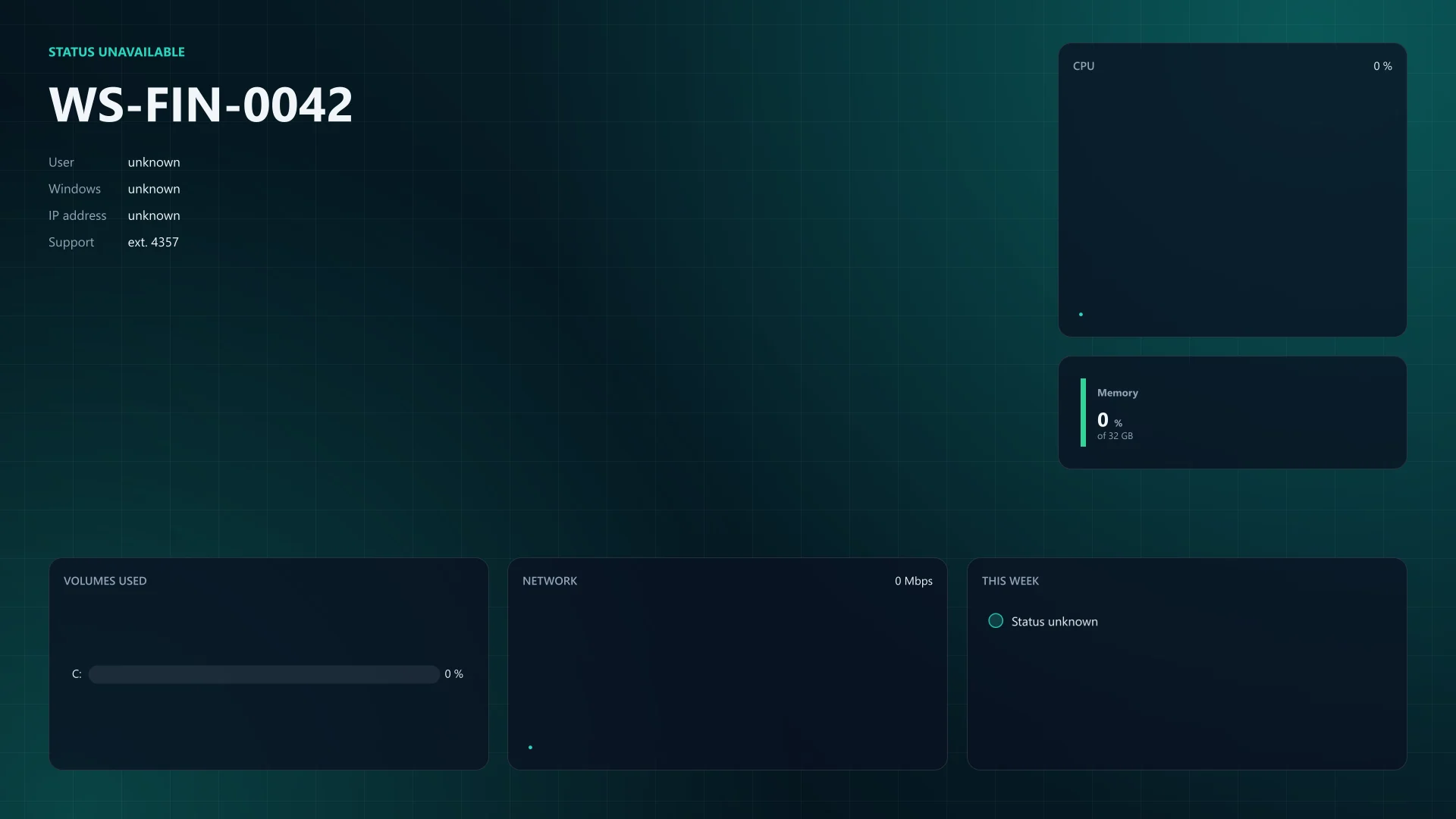 The same wallpaper drawn from the fallback values: the heading reads STATUS UNAVAILABLE, the details read unknown and the panels are empty.