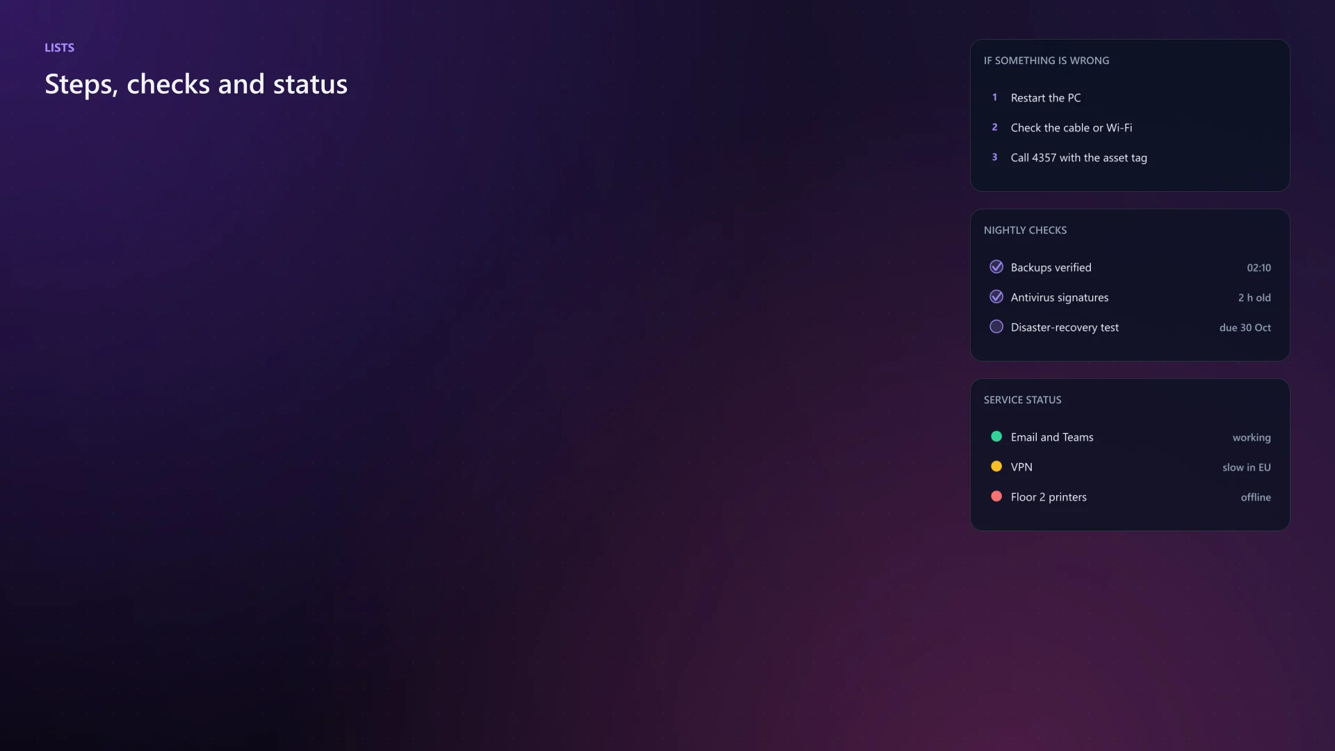 Lists from Feature.Lists.ps1, cropped to the widget. Dark theme.